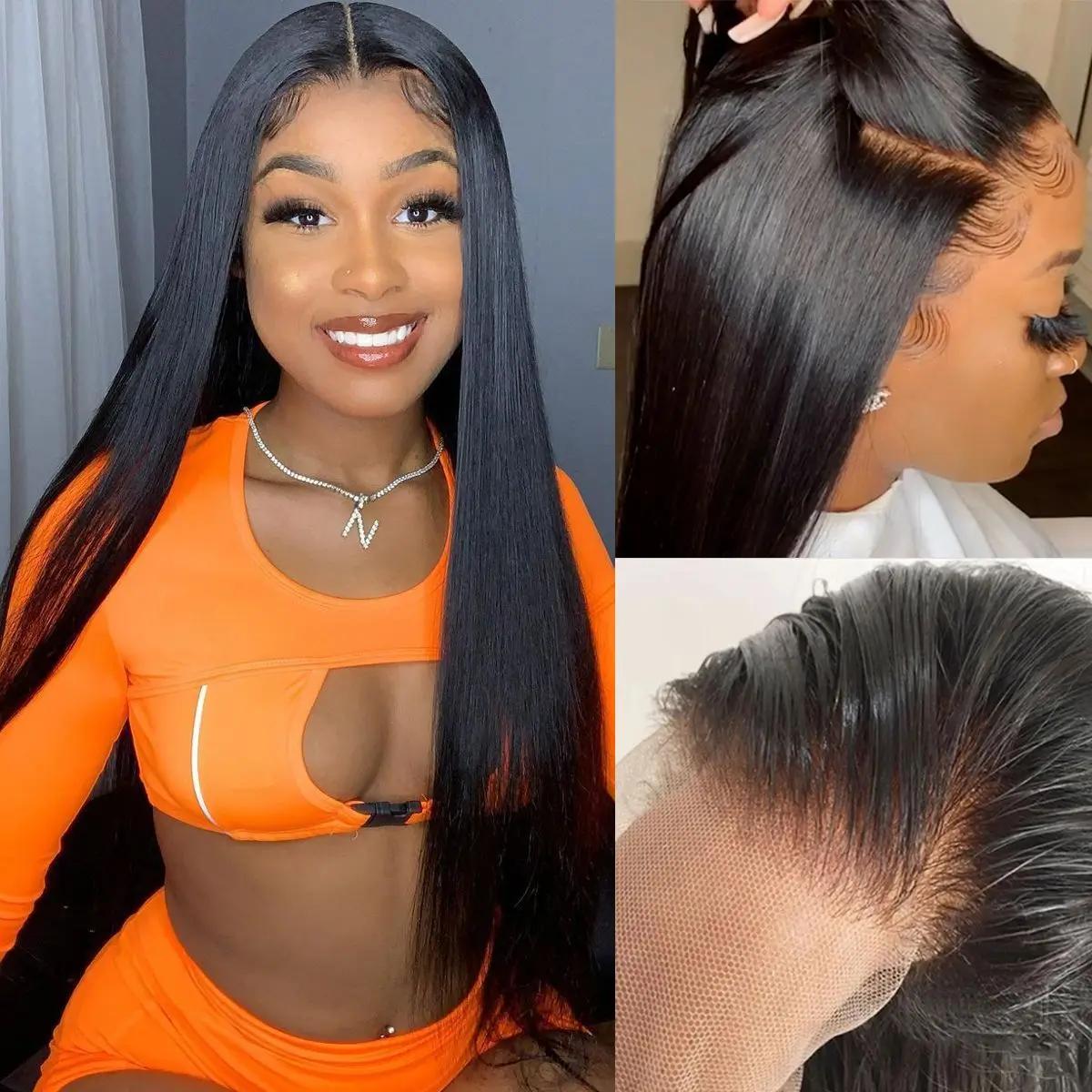 Perruque Lace Front Wig 360 naturelle lisse, cheveux humains, sans colle, 13x4, 13x6, 5x5, 30 32 34