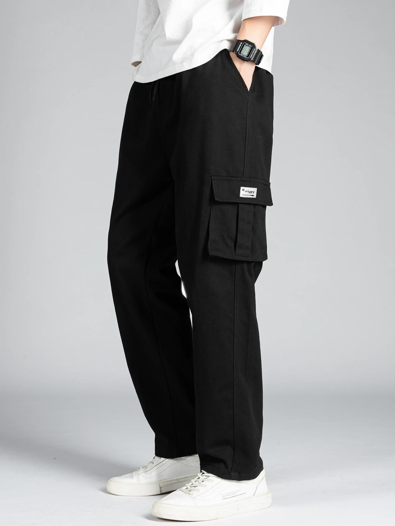Pantalon décontracté à jambes larges pour hommes, ample, droit, Hip-Hop, Streetwear, mode Cargo, ave