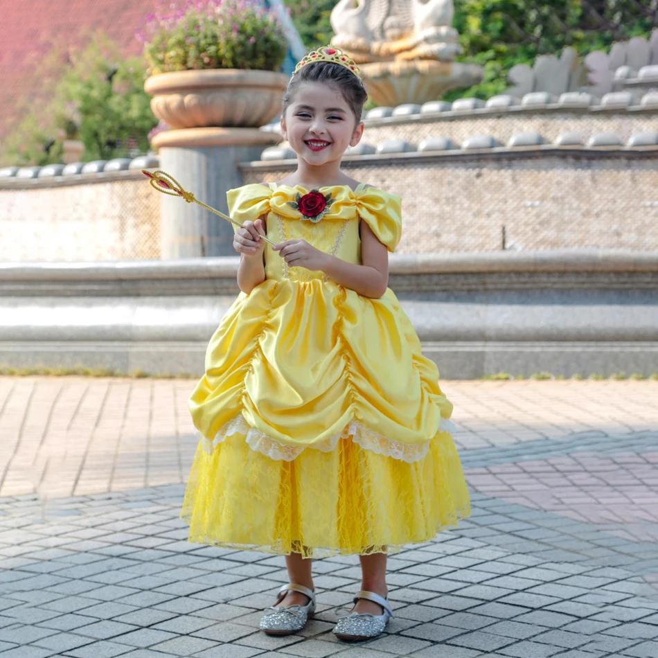 Robe princesse Cosplay Belle pour filles 2-11 ans - Costume fête anniversaire carnaval Noël élégant