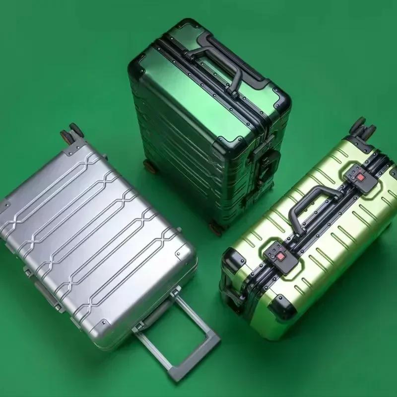 Valise de voyage tout en alliage d'aluminium-magnésium, bagage d'affaires à roulettes sur roulettes,