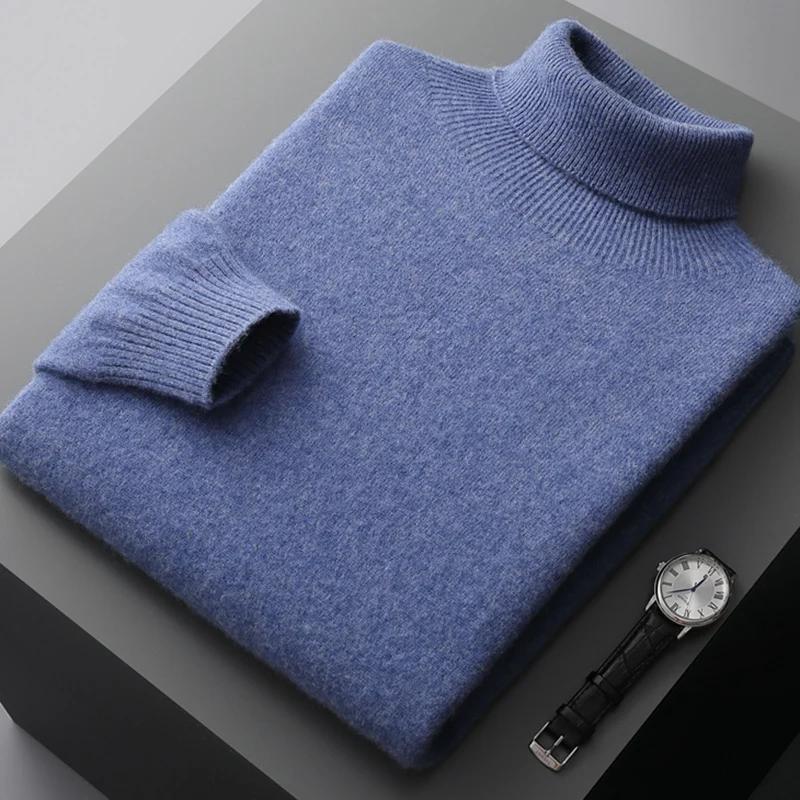 Pull une pièce à revers haut pour homme, 100% laine Pure, prêt à porter, automne et hiver, tricoté d