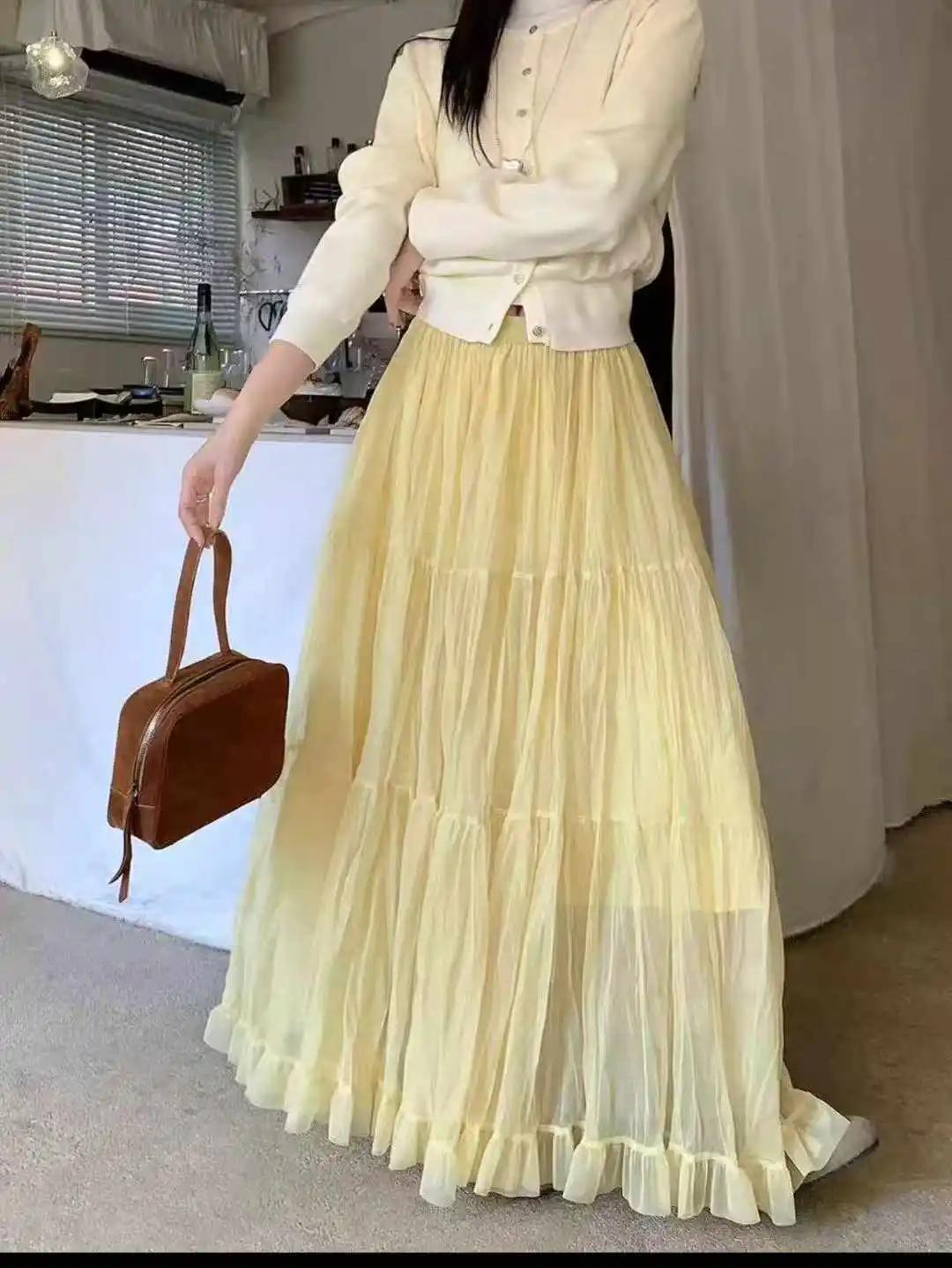 Jupe plissée élégante pour femme avec taille élastique, coupe ajustée, longueur longue, style A, ten