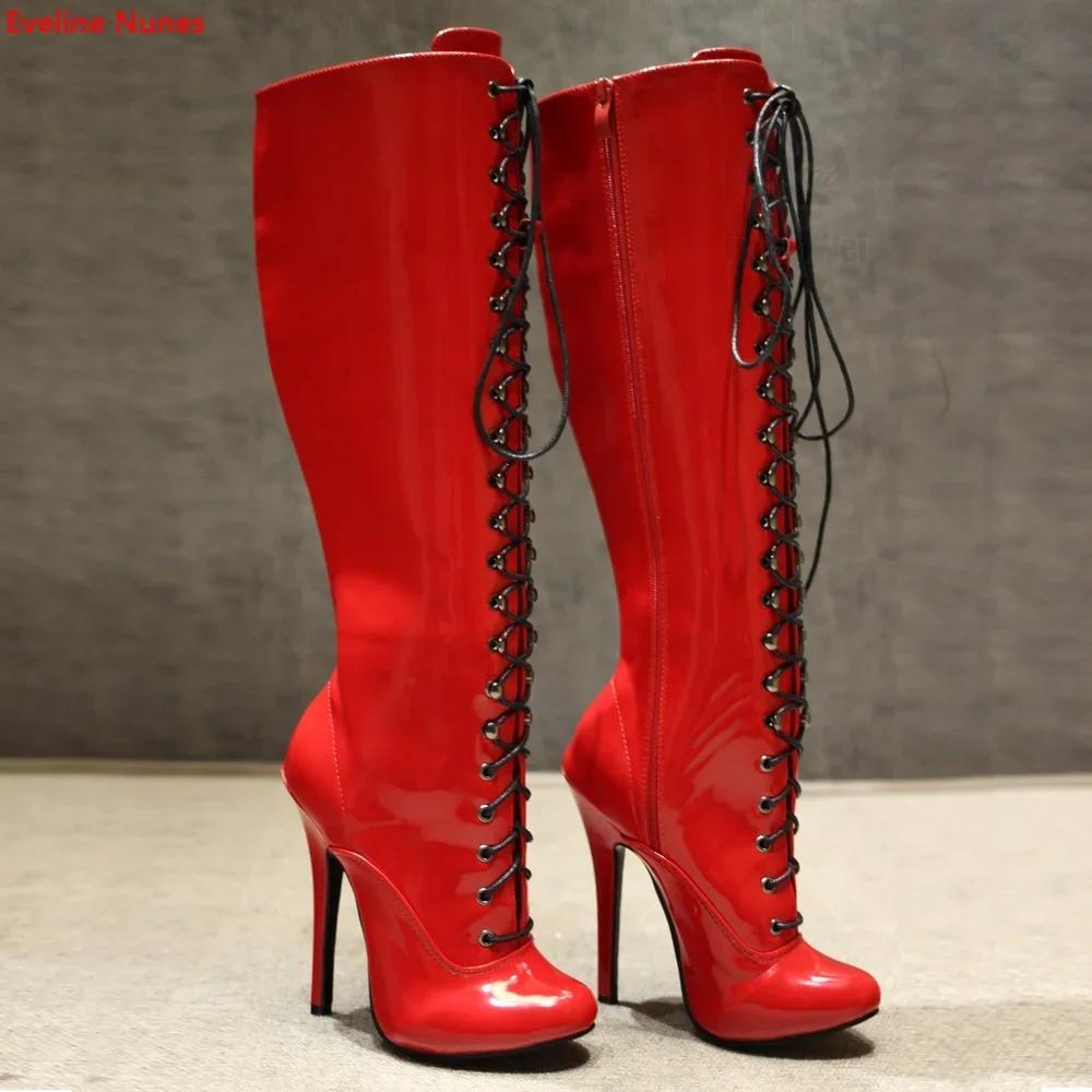 Bottes à lacets Red Queen pour femmes, sangle croisée, rond, Parker, 14 cm, Stiletto, sexy, haute qu