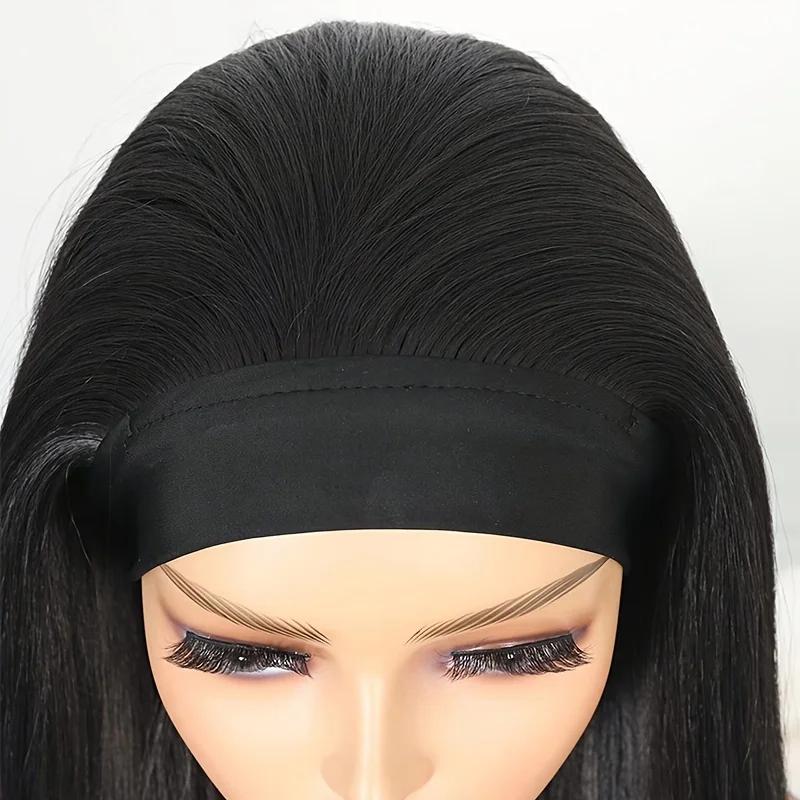 28 pouces bandeau perruque noir résistant à la chaleur cheveux synthétiques femmes bandeau perruque 