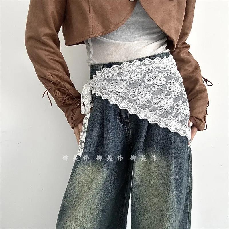 Ceinture brodée en dentelle de Style coréen, avec écharpe détachable, accessoire de superposition po