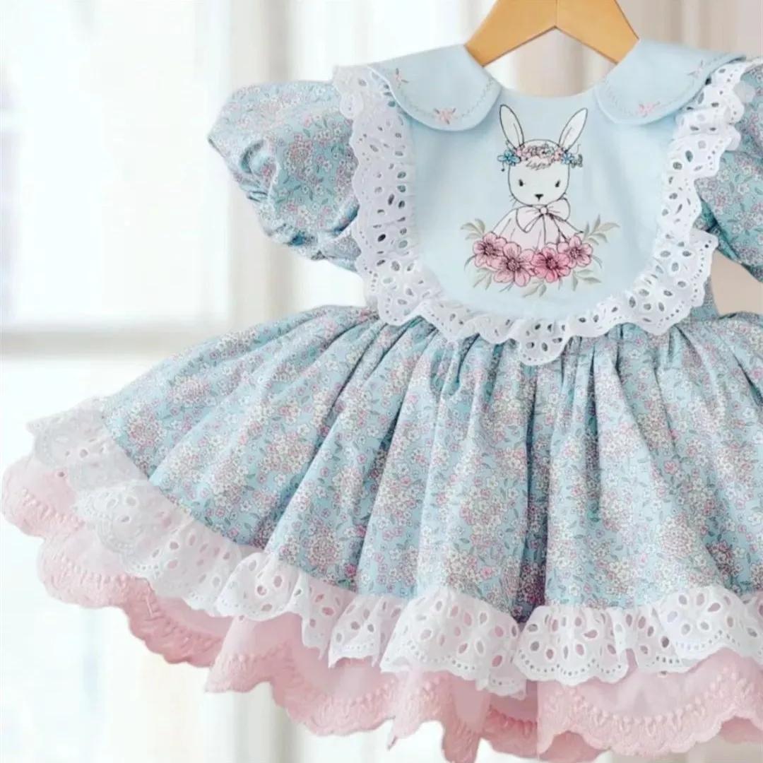 Bébé fille été rose lapin broderie turc Vintage Lolita princesse robe de bal robe pour anniversaire 