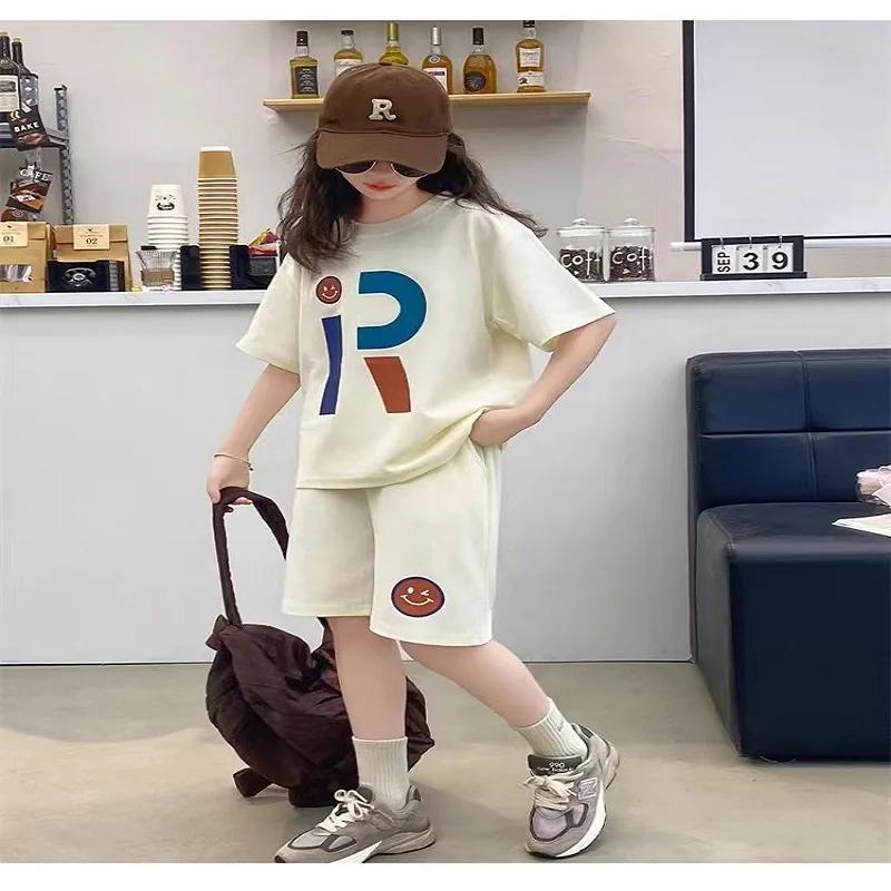 Ensemble vêtements été adolescentes t-shirt short lettres imprimées costume 2 pièces mode survêtements