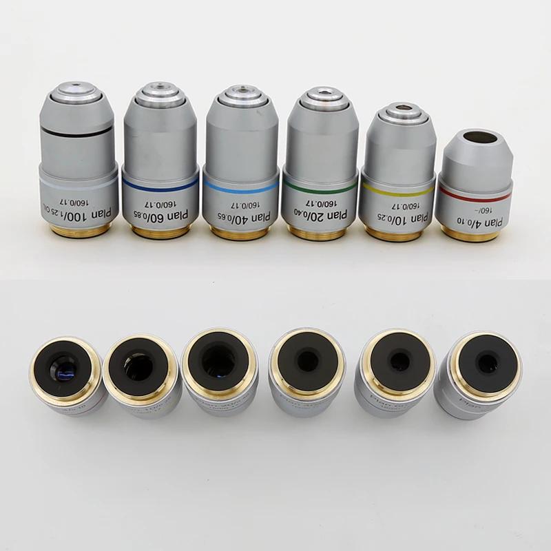 Objectif de Plan de Microscope biologique, lentille 4X 10X 20X 40X 60X 100X RMS, filetage 160/0.17