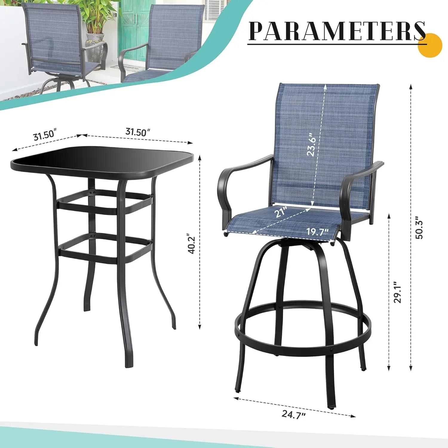 Ensemble de bar pivotant de patio 5 pièces, pivotant haut en textilène mental toutes saisons, ensemb