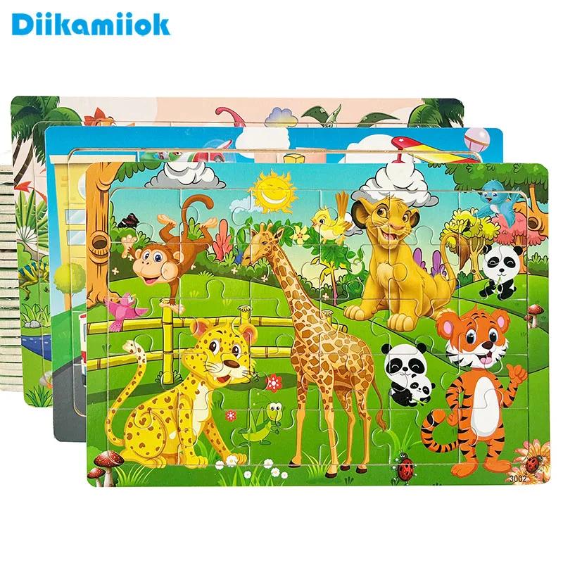 30 pièces Puzzle en bois enfants dessin animé animaux véhicule Puzzles jeux bébé apprentissage préco