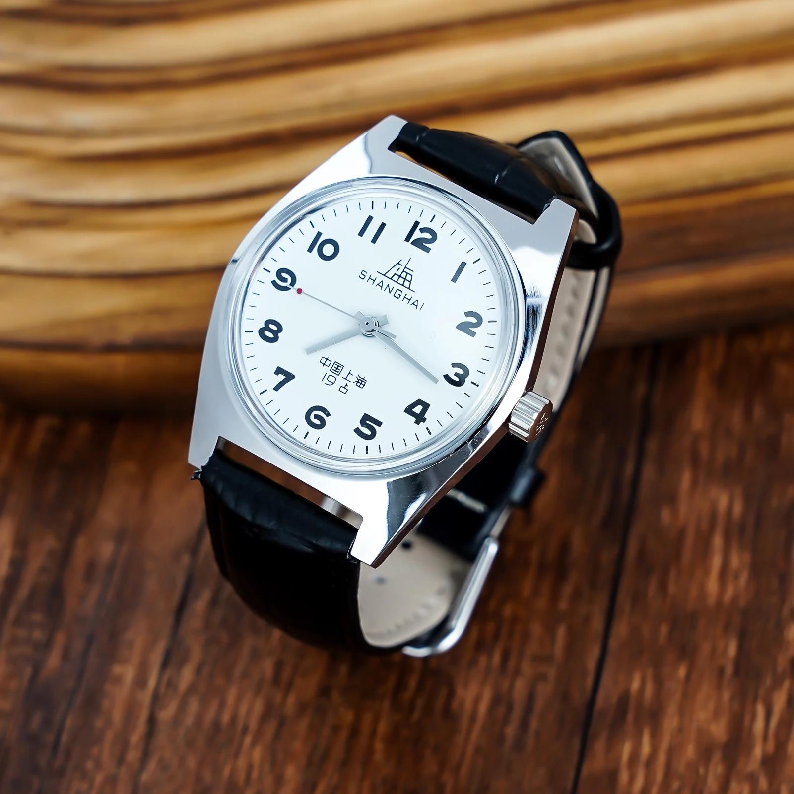 Montre Shanghai 7120 d'inspiration vintage 36 mm - Montre-bracelet mécanique pour homme pour collect