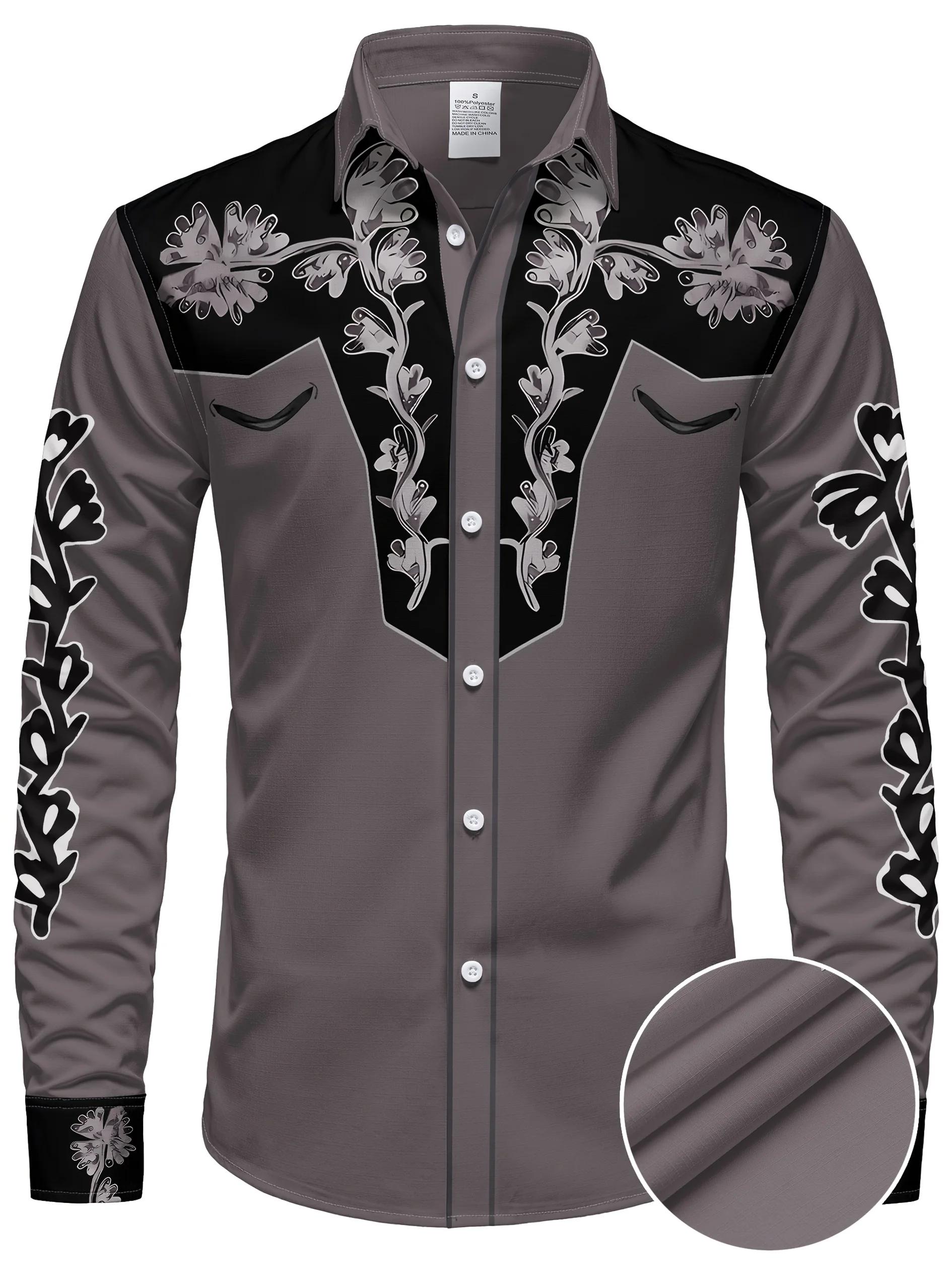 Chemise à manches longues pour hommes, imprimé Floral, Cowboy occidental, décontractée, coupe cintré