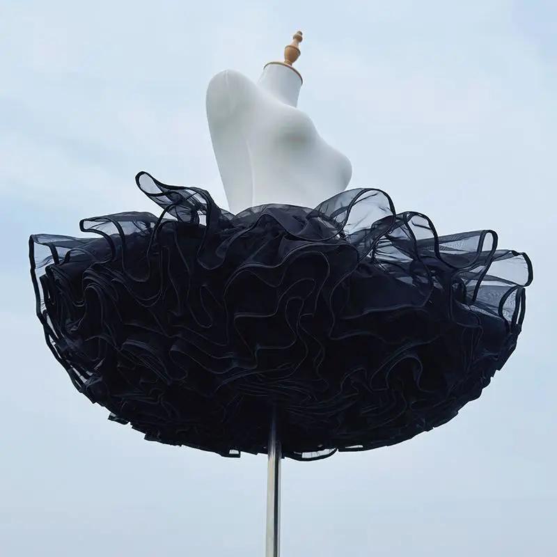 Jupon Crinoline désossé Lolita noir Ultra Poof, jupe courte en maille douce, sous-jupe de vol pour S