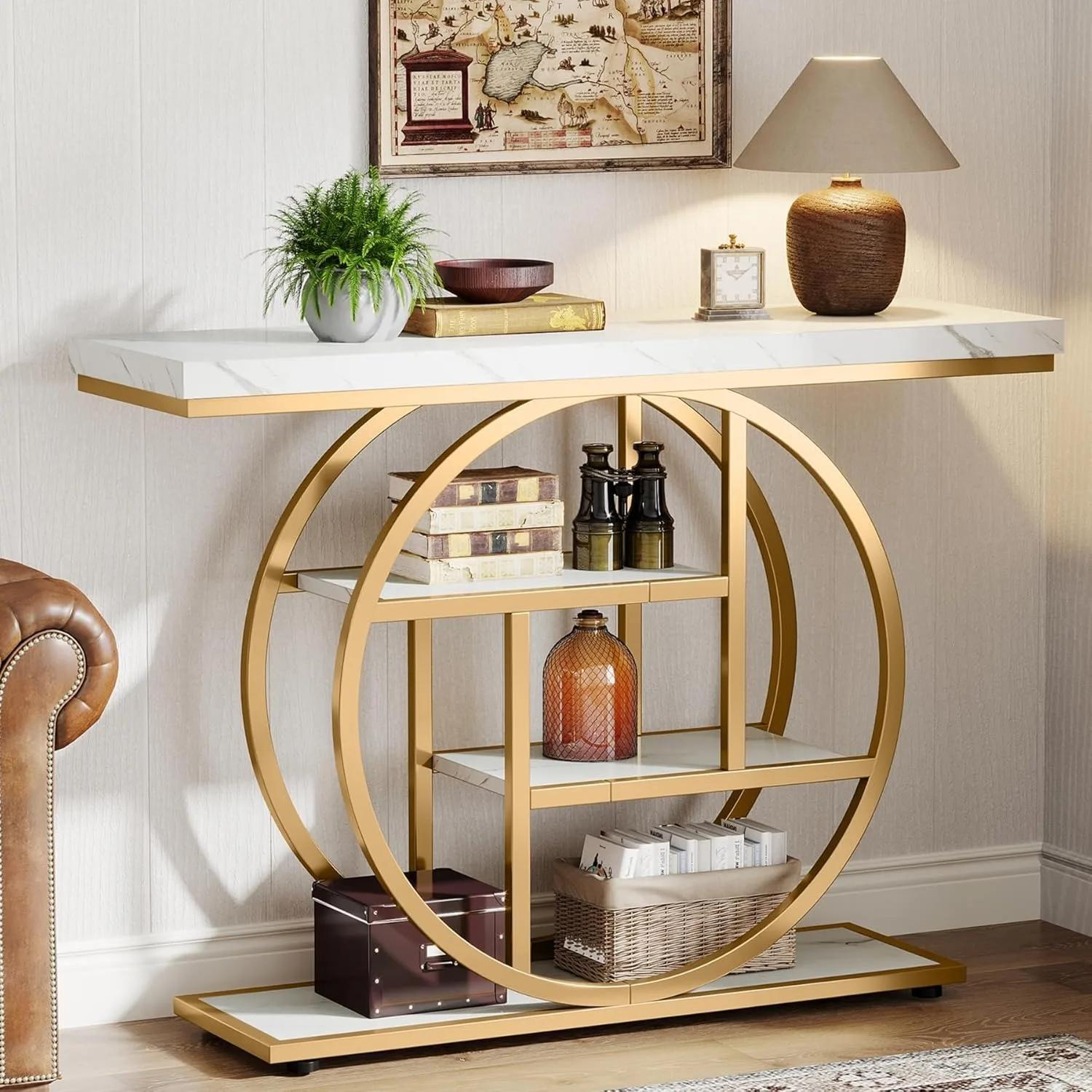 LITTLE TREE Table console 41,3", table d'entrée industrielle pour canapé à 4 niveaux, tables d'appoi