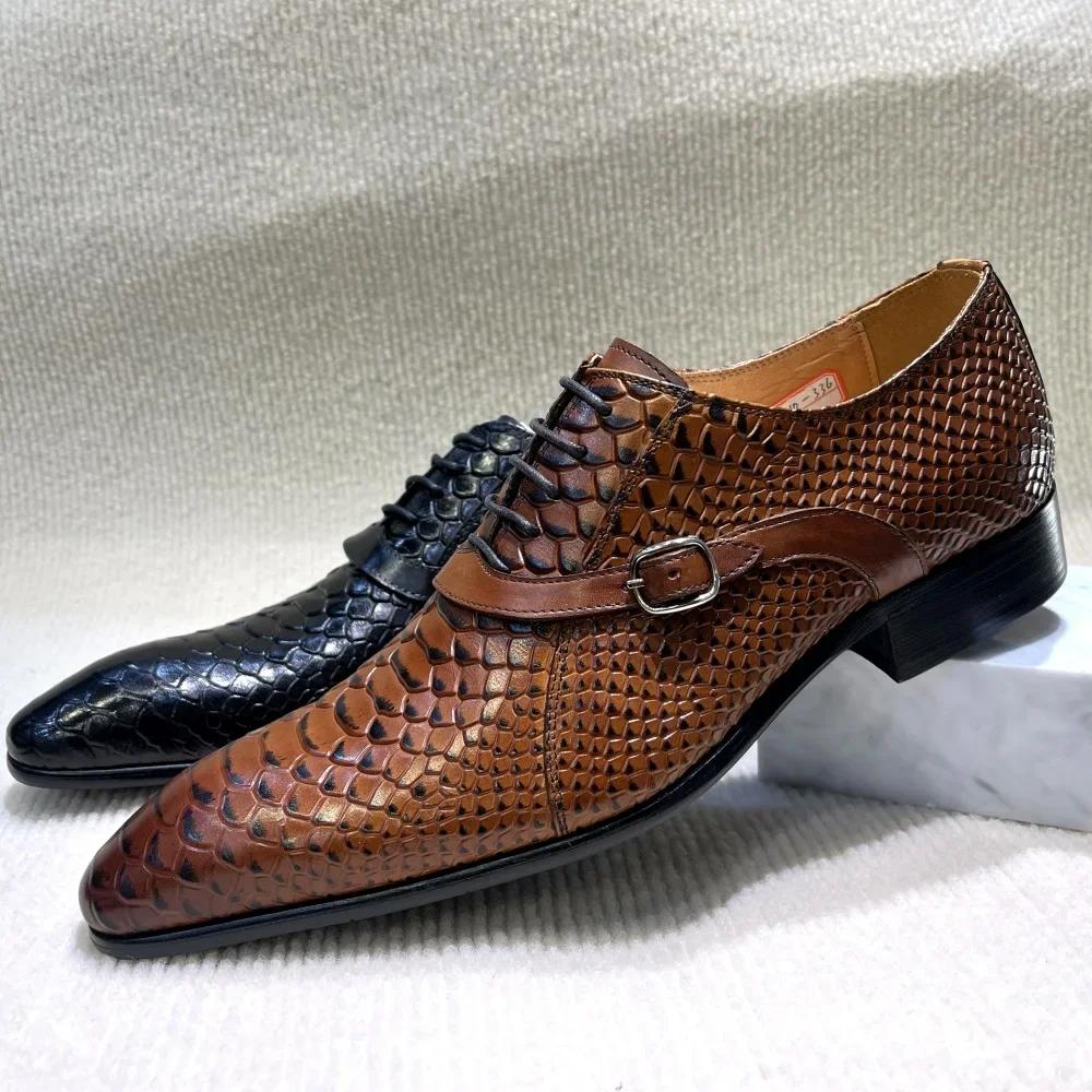Chaussures habillées en cuir véritable pour hommes, faites à la main, Style italien, bout pointu, mo