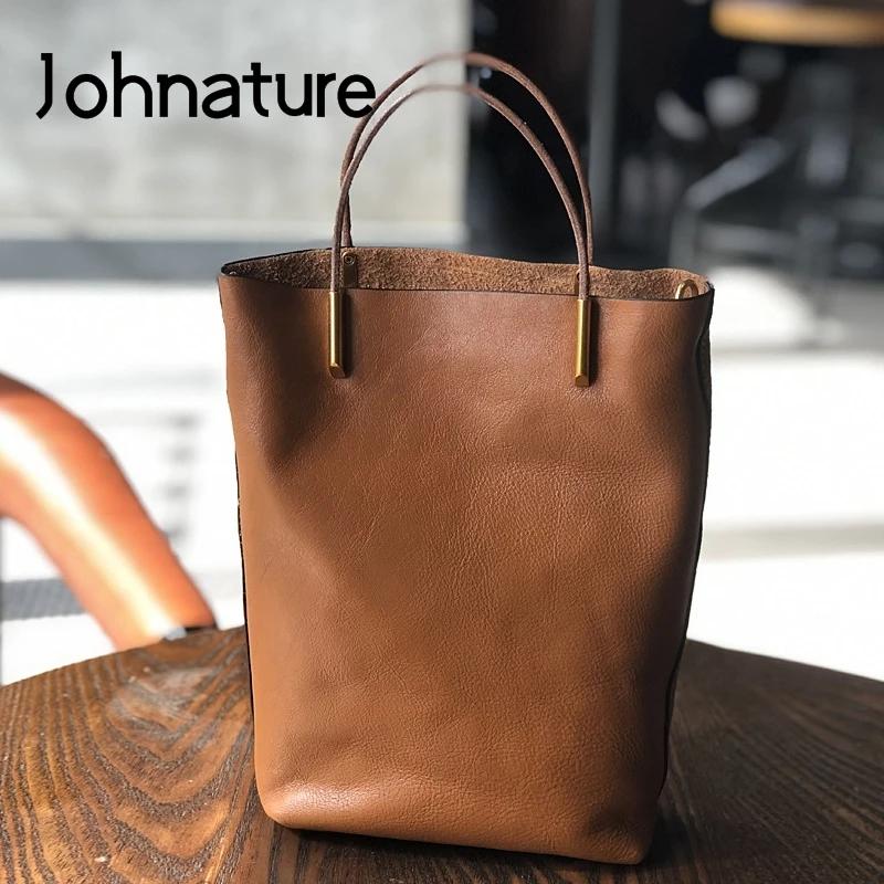 Sac à main Johnature en cuir véritable pour femme, nouveau modèle rétro 2026, en cuir de vachette so