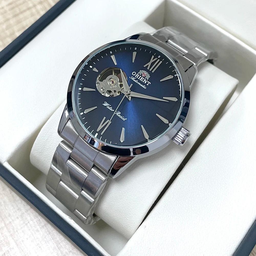 Orient – montre automatique à cœur ouvert pour hommes, cadran bleu, bracelet en acier inoxydable, te