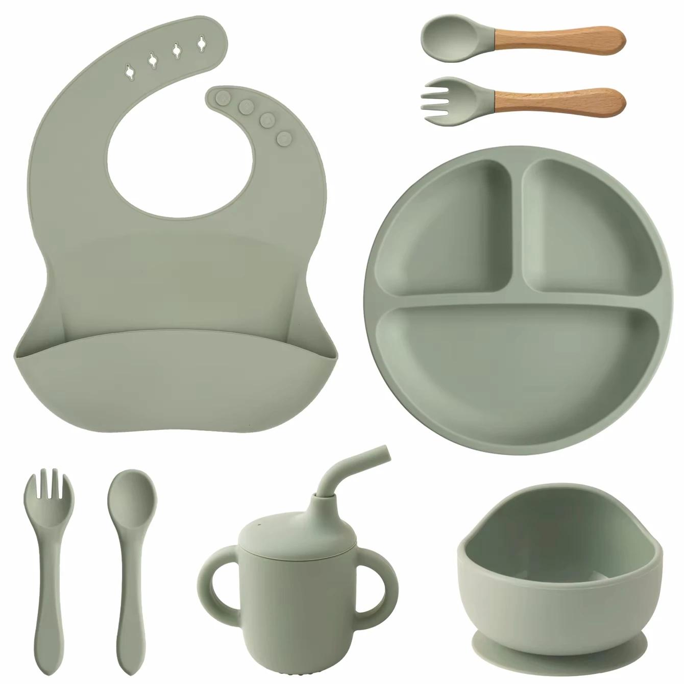 Vaisselle pliante bébé avec aspiration - Ensemble assiettes solides biberon tasse paille - Vaisselle enfants pratique