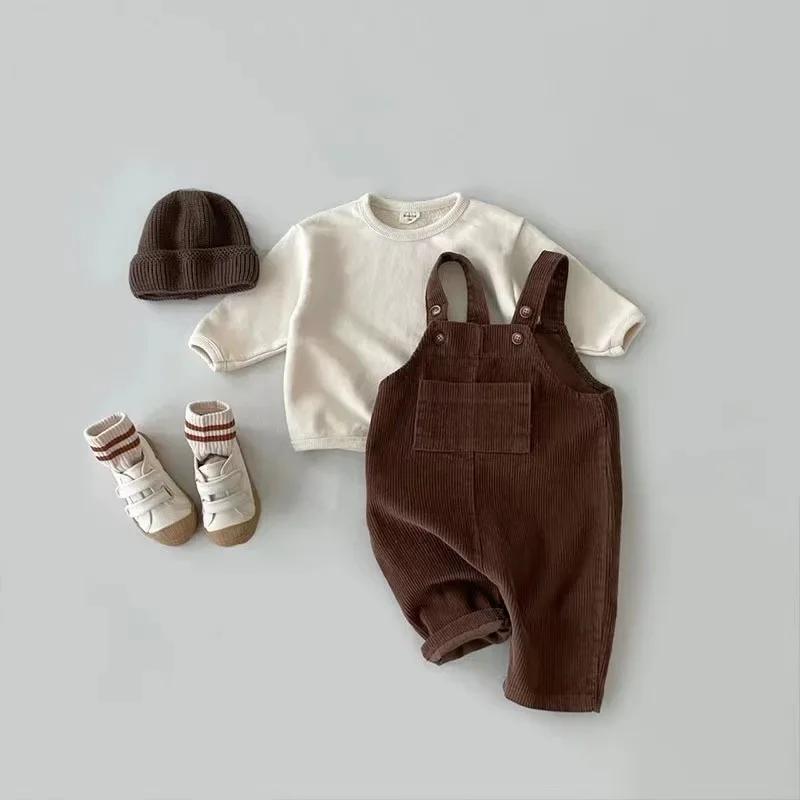 Automne hiver enfant en bas âge bébé garçons filles solide velours côtelé jarretelle barboteuse enfa