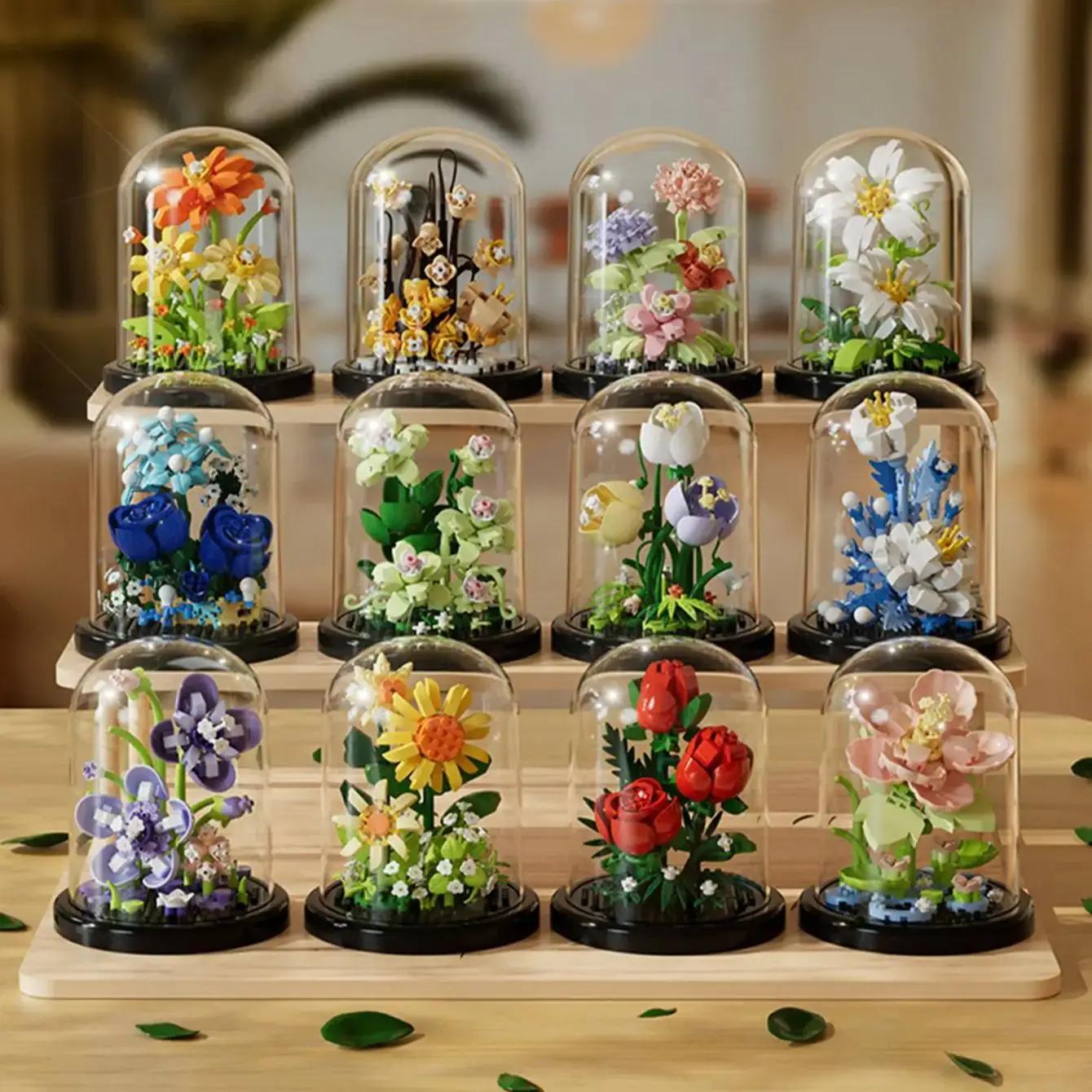 Bouquet de blocs de construction de micro-particules pour enfants, jouet de puzzle fait à la main, b