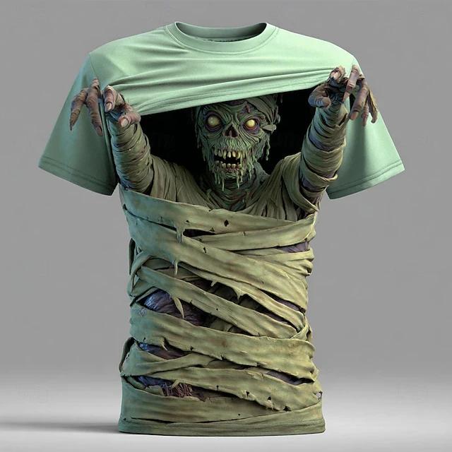 T-shirt à manches courtes pour hommes, imprimé squelette d'halloween en 3D, été, extérieur, décontra
