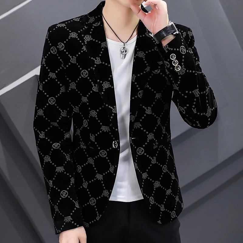 Veste en velours côtelé mince pour hommes, blazers trempés, manteau décontracté, robe d'affaires, so