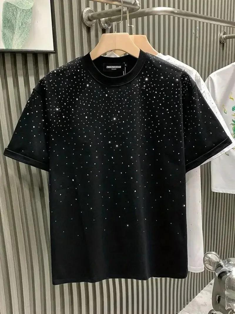 Nouveau luxe hommes T-shirt diamant chaud imprimé demi manches mode col rond décontracté été haut de