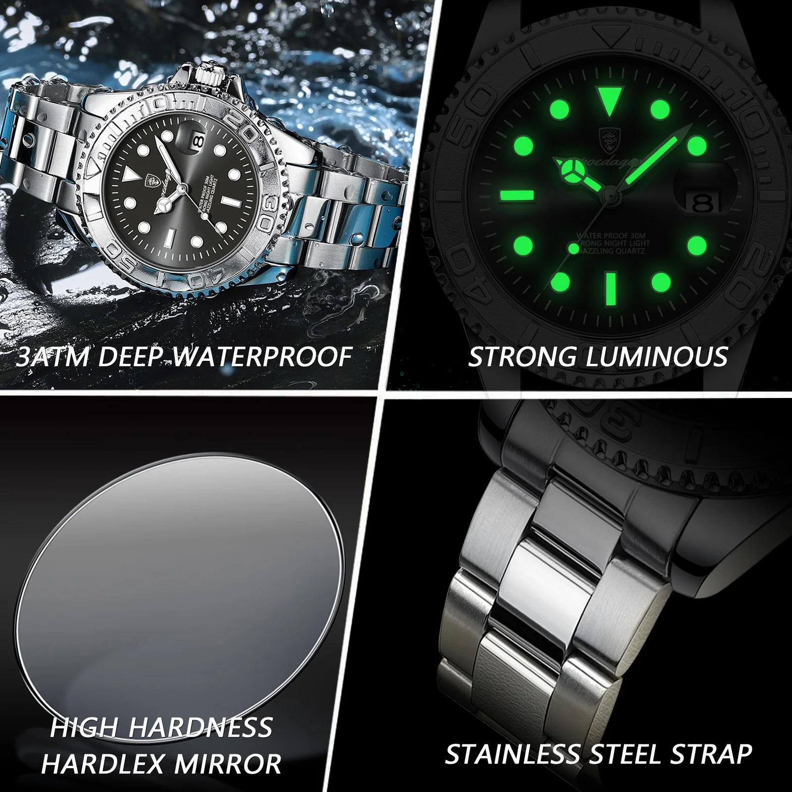 POEDAGAR haut de gamme homme montre étanche lumineux Date hommes montre en acier inoxydable mâle hor