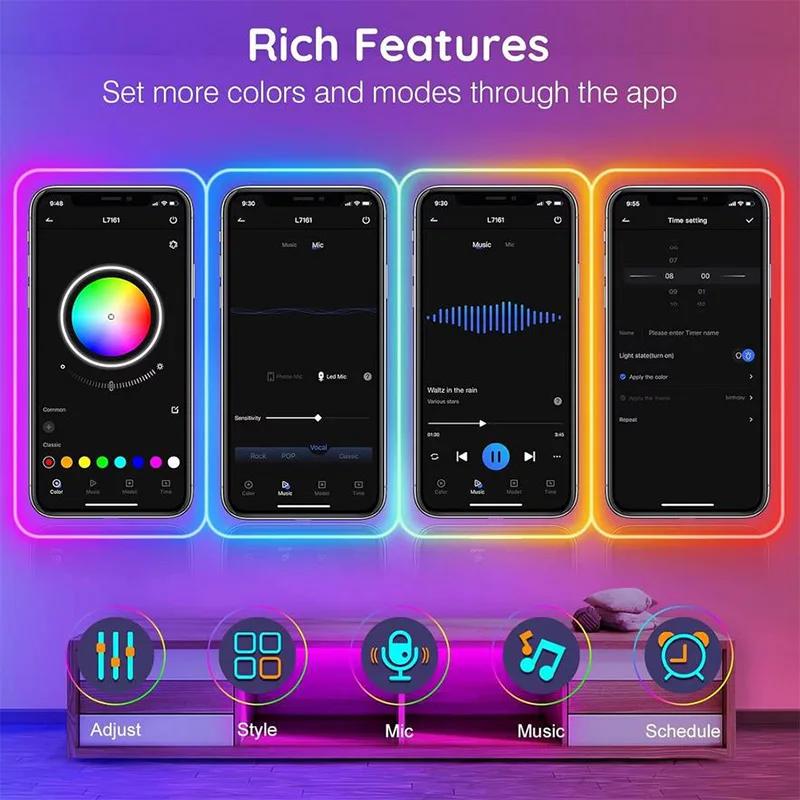 Bande LED néon RGB 3535 DC24V avec prise EU, 5/10/15/20/30M, synchronisation musicale Bluetooth, éta