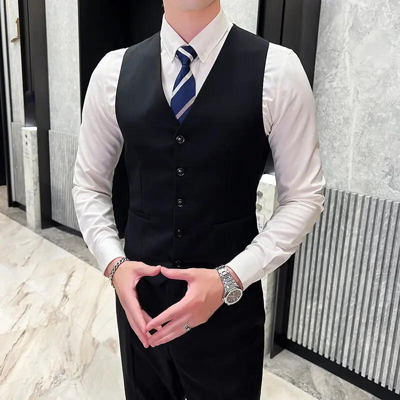 Costume de couleur unie (costume + gilet + pantalon), ensemble trois pièces tendance pour mariage et