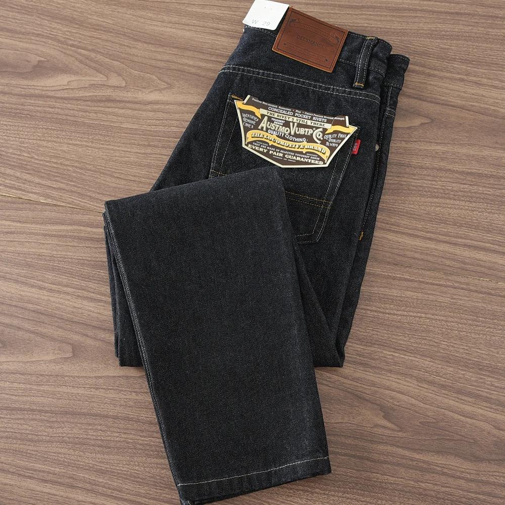 Jean en denim noir pour homme, 2024 coton lavé, pantalon droit lourd, rétro américain, document prim