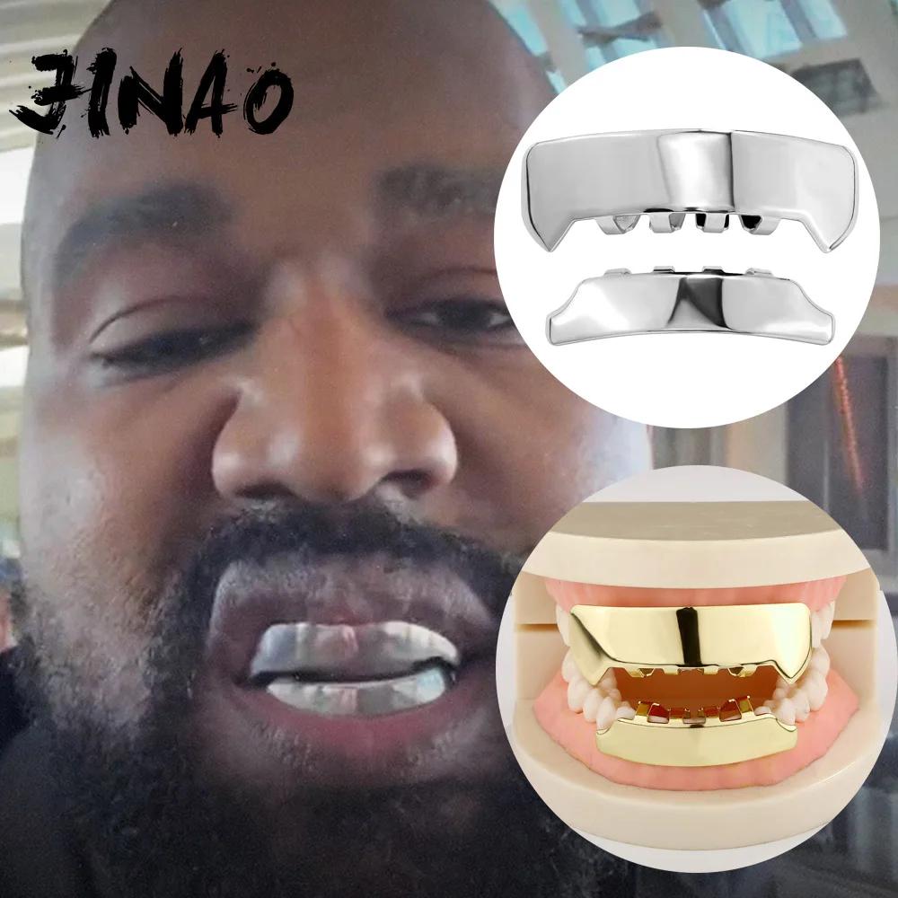 JINAO Hip Hop Grillz 8 dents, surface lisse, pour hommes et femmes, haut et bas, brillant, style yeh