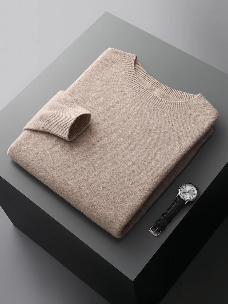 Pull basique en laine sans couture pour homme, col rond, couleur unie, 100% laine mérinos, tricot dé