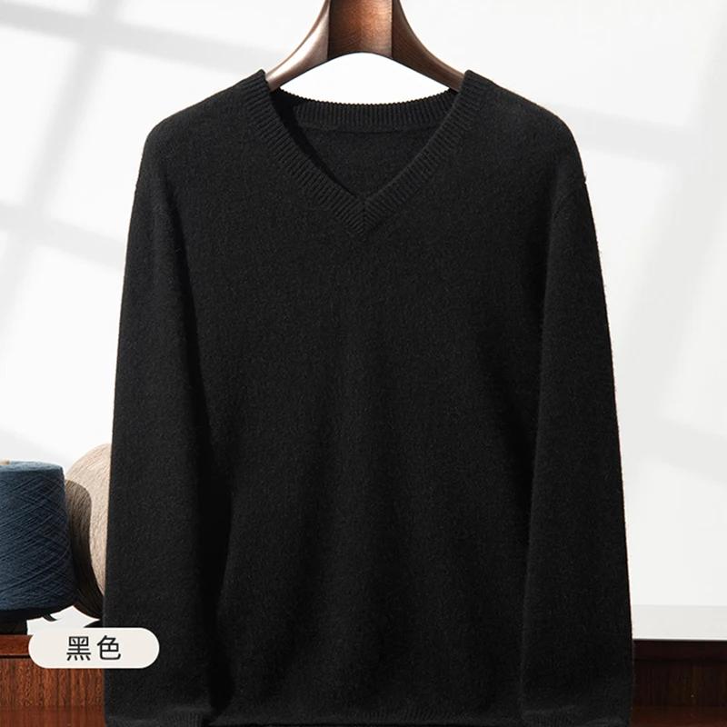 Pull en cachemire épais pour hommes, col en v, pur cachemire, mode, pull en laine, manches longues, 