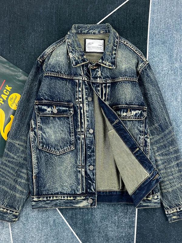 Veste Cargo en Denim lourd pour hommes, rétro américain, mode 100% coton lavé, vieux multi-poches, v