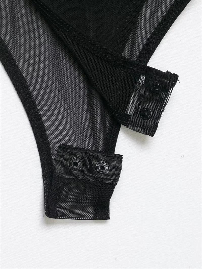 Bodysuits Femme 2026 Nouvelle Collection Printemps-Été à Manches Longues avec Panneaux en Maille Tra
