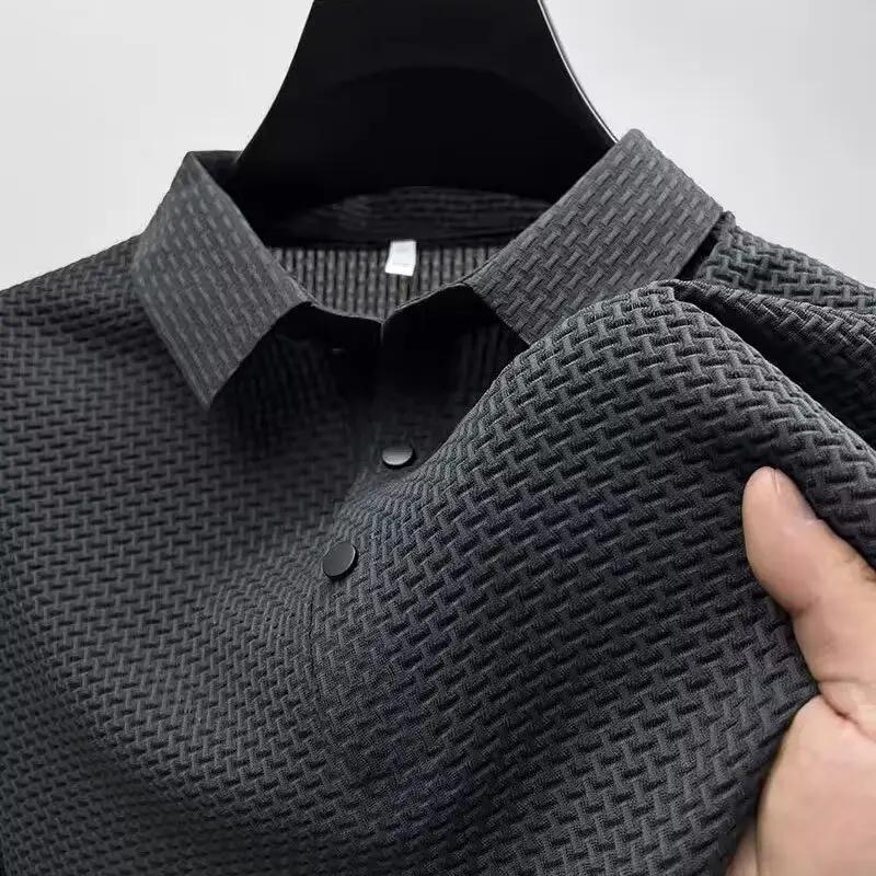 Nouveau T-shirt Polo d'été pour homme à manches courtes ajouré en soie glacée respirante, style prof
