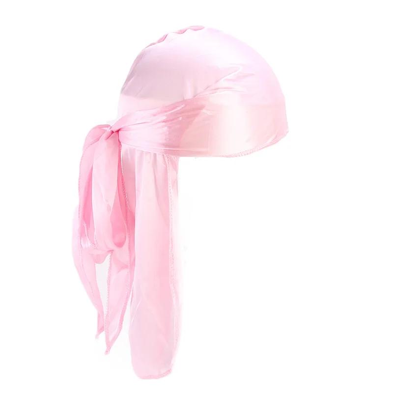 Unisexe longue soyeuse Durag longue queue foulard soyeux musulman Doo chiffon Pirate chapeau Durag c