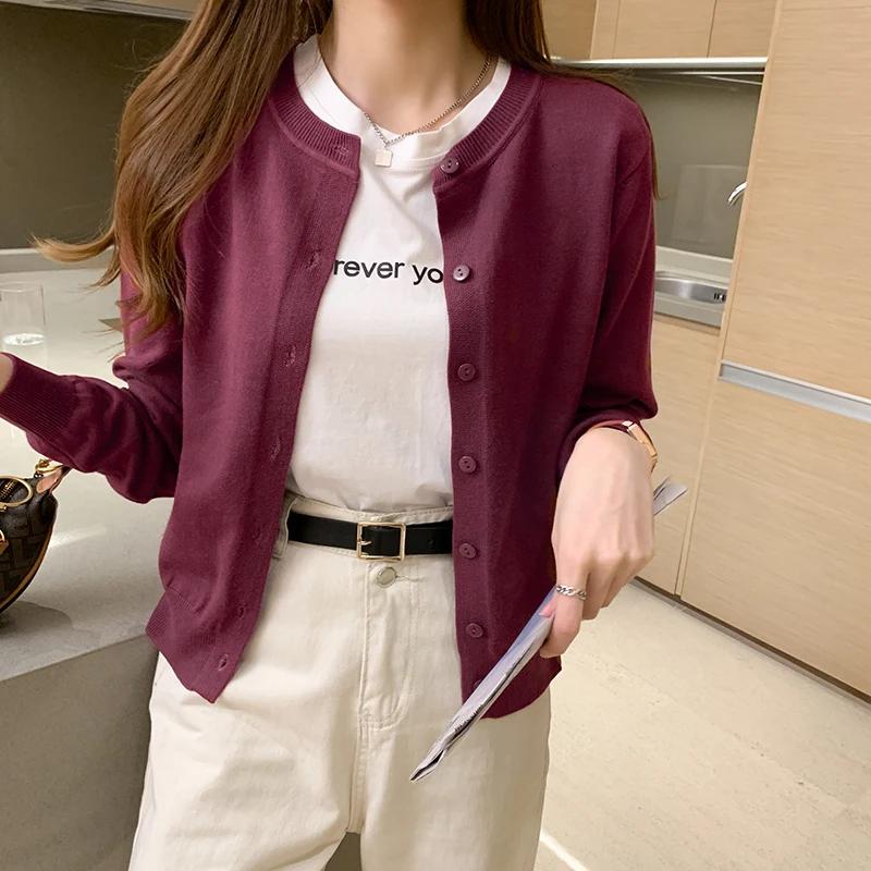 Cardigan en tricot pour femme AOSSVIAO, collection Printemps 2026, col rond, décontracté, couleur un