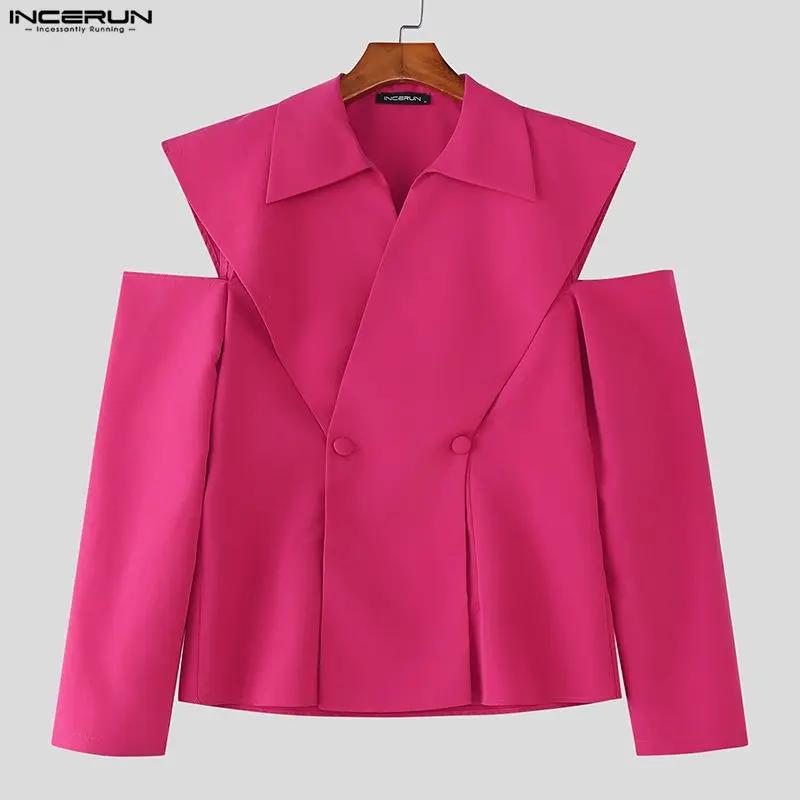 INCERUN hommes Blazer couleur unie revers à manches longues bouton décontracté homme costume Streetw