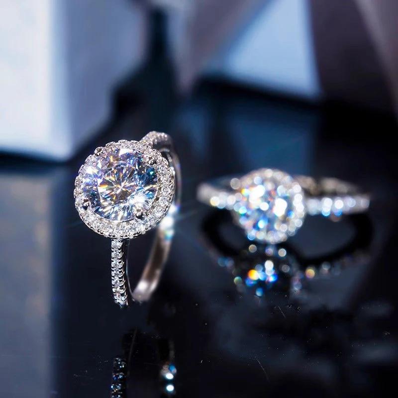 Bague Moissanite en argent Sterling 925 véritable pour femmes, bague brillante de couleur D avec pro