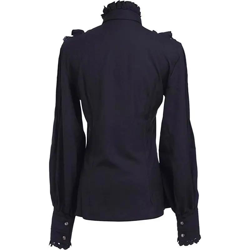 Chemisier Élégant Gothique pour Femme, Nouvelle Collection Printemps 2026, Col Montant à Volants, Bo
