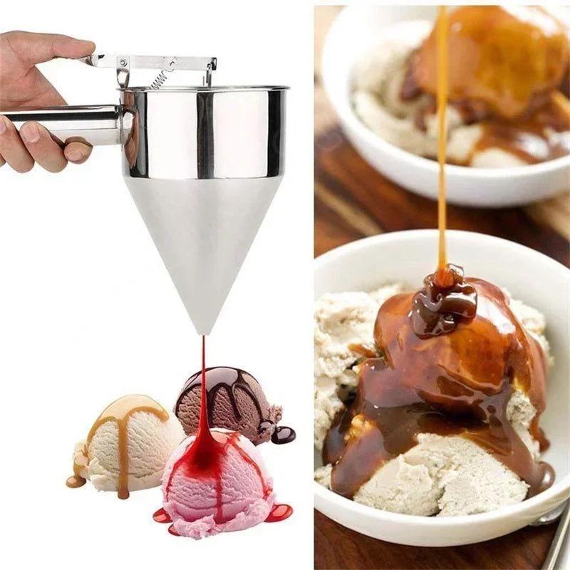 Distributeur d'entonnoir en acier inoxydable avec support, pour cupcakes, crêpes, pâte, poulpe, boul