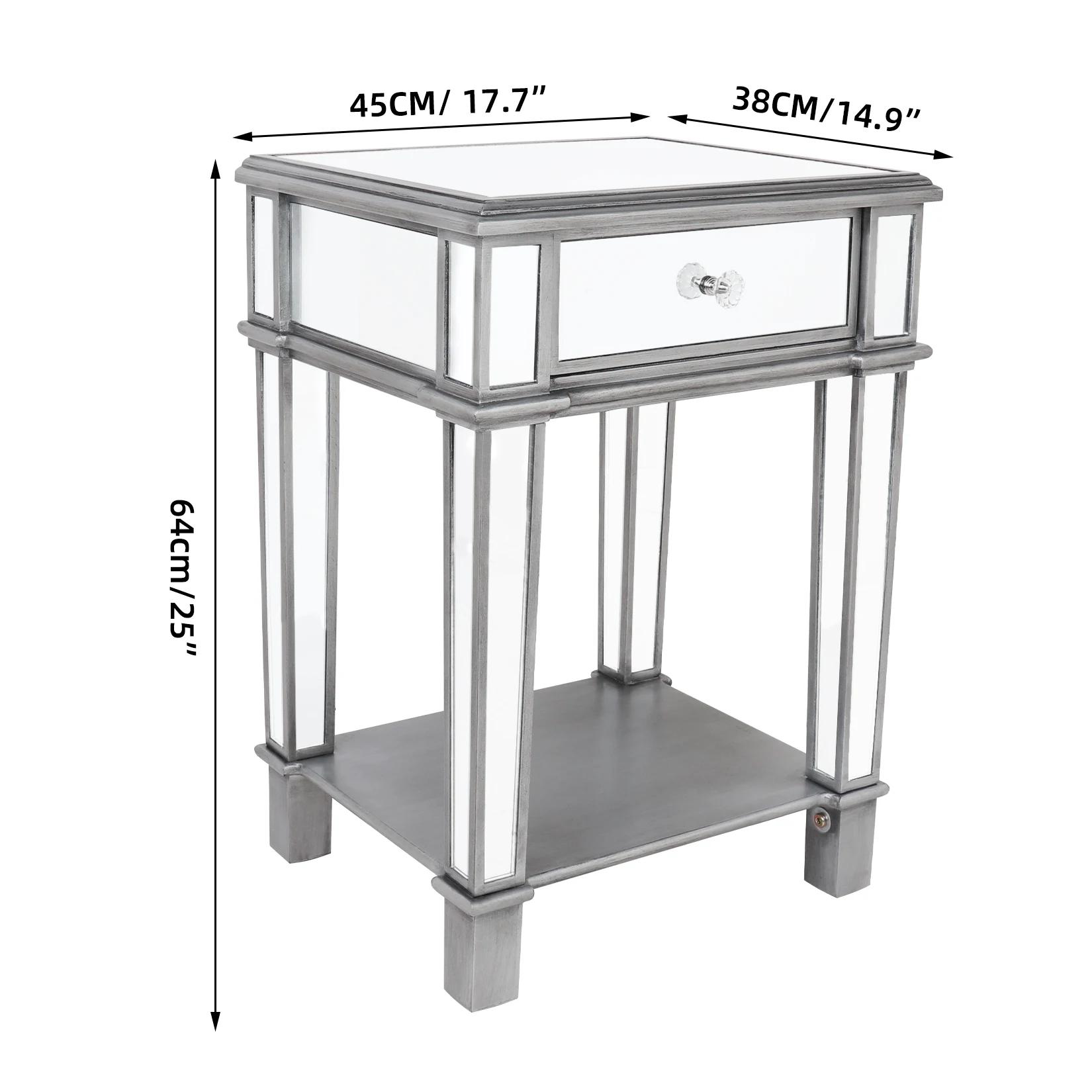 Table d'appoint miroir argentée pour salon chambre, 2 niveaux, côté canapé, armoire de chevet, table
