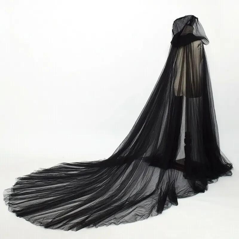 Cape à capuche rétro en Tulle pour femme, Cape de mariée Vampire, noir/rouge/blanc, couleur unie, Ca