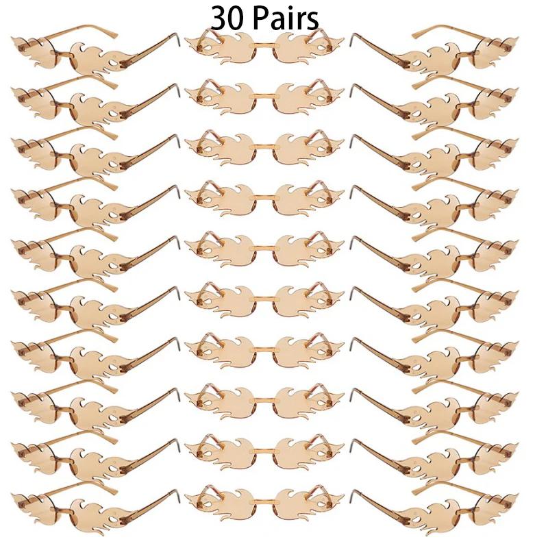 30 paires de lunettes de soleil sans monture en forme de flamme, couleur bonbon, décor de vacances à