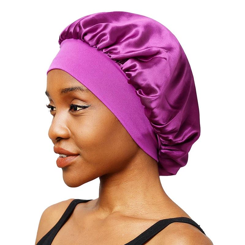 Bonnet de Nuit en Satin à Bords Larges pour Femme, Unisexe, Bande artificiel astique, Soins Capillai