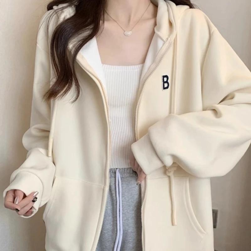 Sweat à Capuche Bordeaux pour Femme, Mode Vintage, Style Coréen, Fermeture Éclair, Assressenti, Brod