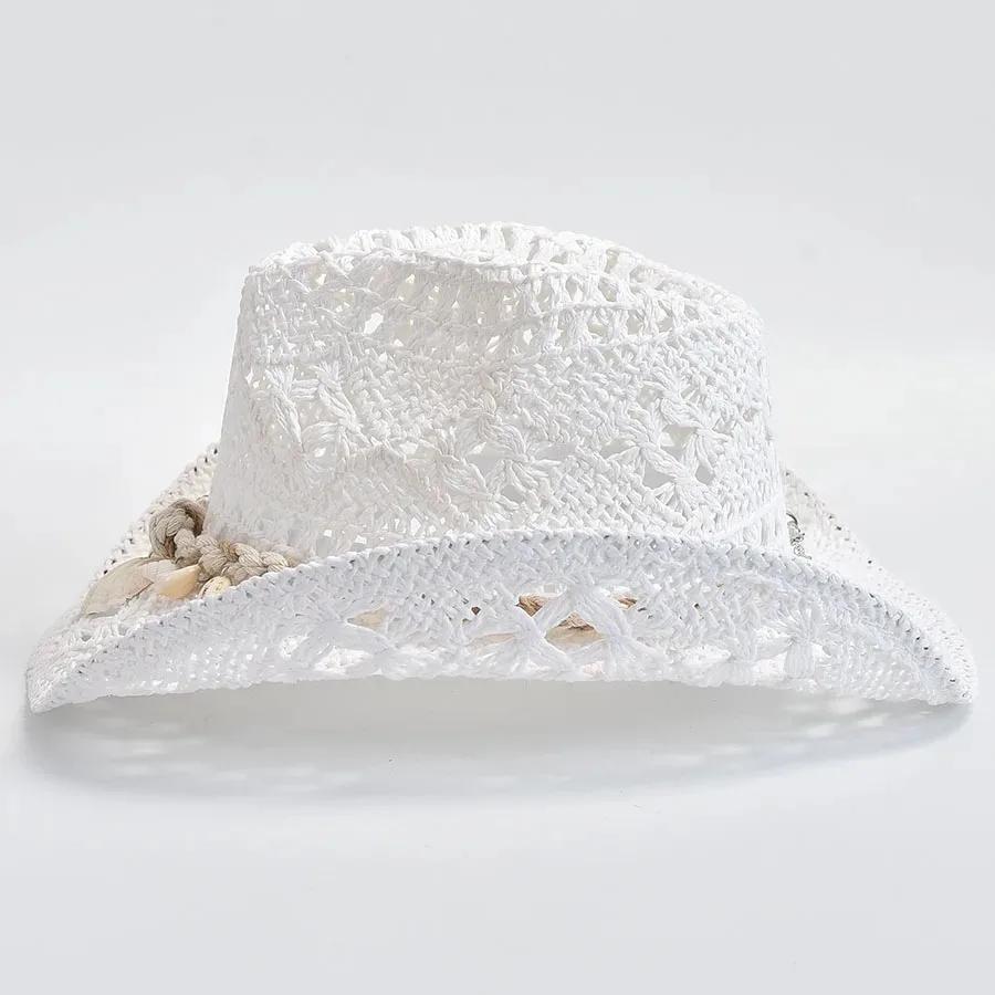 Chapeau de paille tissé à la main pour femmes, 1 pièce, décoration de coquille, chapeau de soleil de