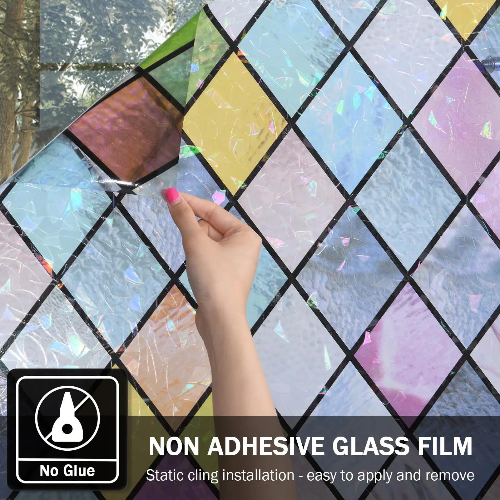 Film de fenêtre en vitrail, films de confidentialité pour vitres, teinte de fenêtre en treillis colo